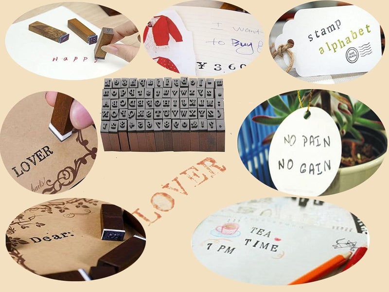 Dedoot Rubber Stamp Letters Alphabets, 70 pcs Alphabet Mini Stamps for Pottery Vintage Wooden Number and Letter Symbol for Clay Crafts, Card Making, Kids Painting - Image 3