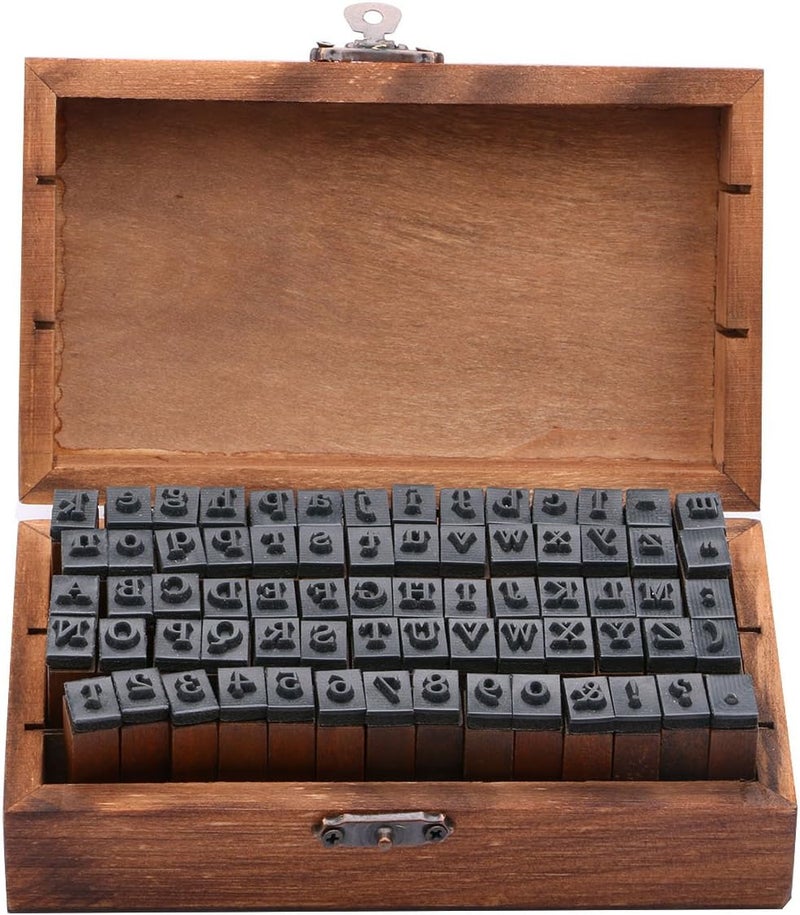 Dedoot Rubber Stamp Letters Alphabets, 70 pcs Alphabet Mini Stamps for Pottery Vintage Wooden Number and Letter Symbol for Clay Crafts, Card Making, Kids Painting - Image 1