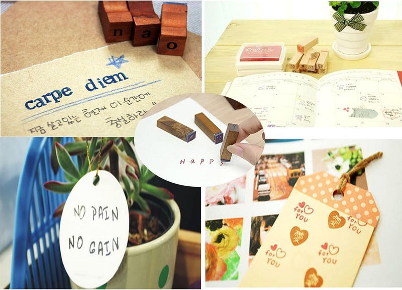 Dedoot Rubber Stamp Letters Alphabets, 70 pcs Alphabet Mini Stamps for Pottery Vintage Wooden Number and Letter Symbol for Clay Crafts, Card Making, Kids Painting - Image 2