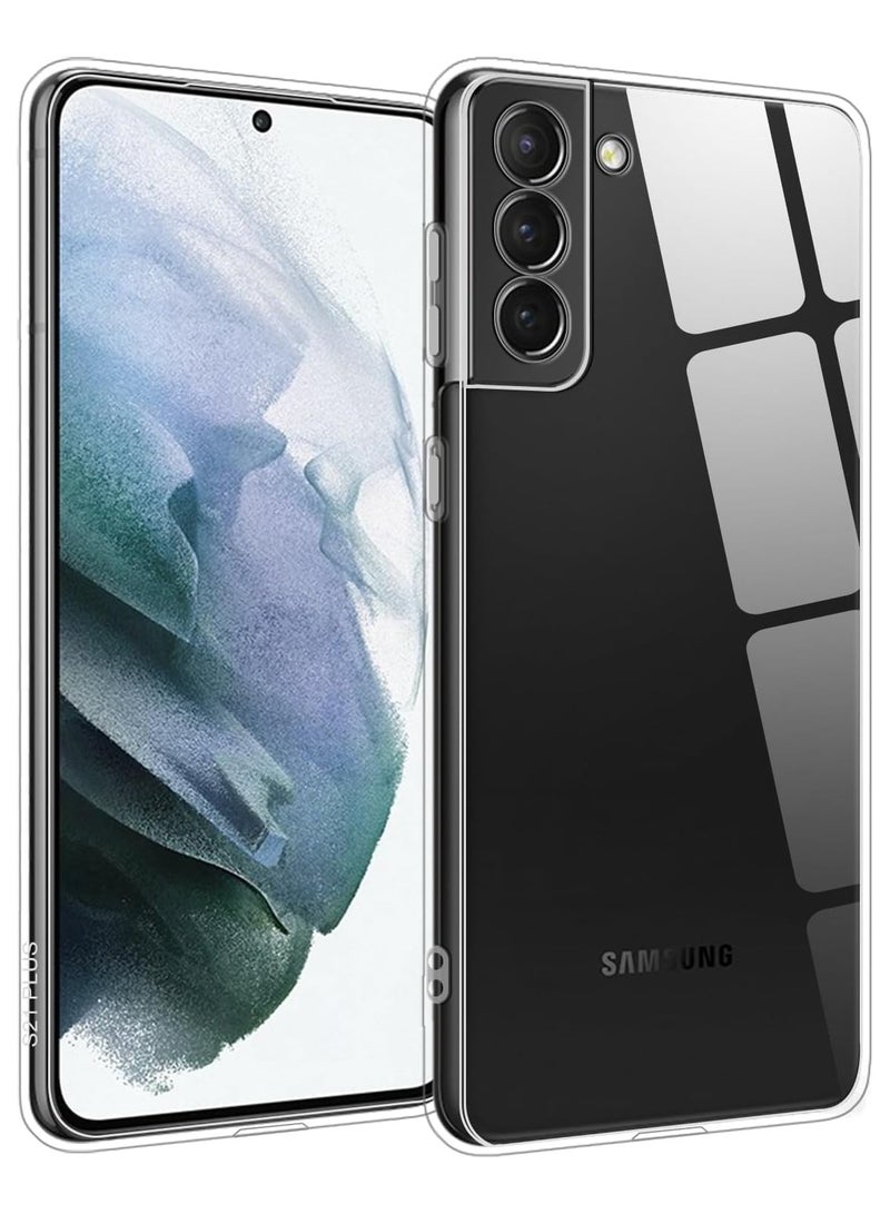 فواتير جراب شفاف مقاوم للصدمات لهاتف Samsung Galaxy S21، غير مصفر، حماية من السقوط العسكري بطول 10 أقدام، غطاء هاتف صلب شفاف مع وسائد هوائية بأربع زوايا للحماية من السقوط - Image 1