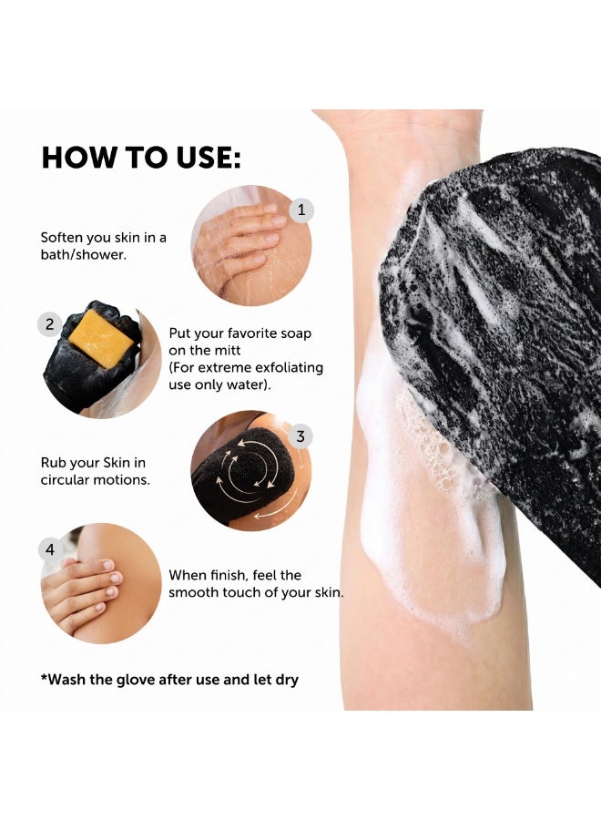 2 Pack Exfoliating Gloves, Exfoliating Mitt, Viscose Body Scrubber, Dead Skin Remover, Bath Shower Glove, Self-Tan Removal, Keratosis Pilaris for Women Men, Black - Image 3