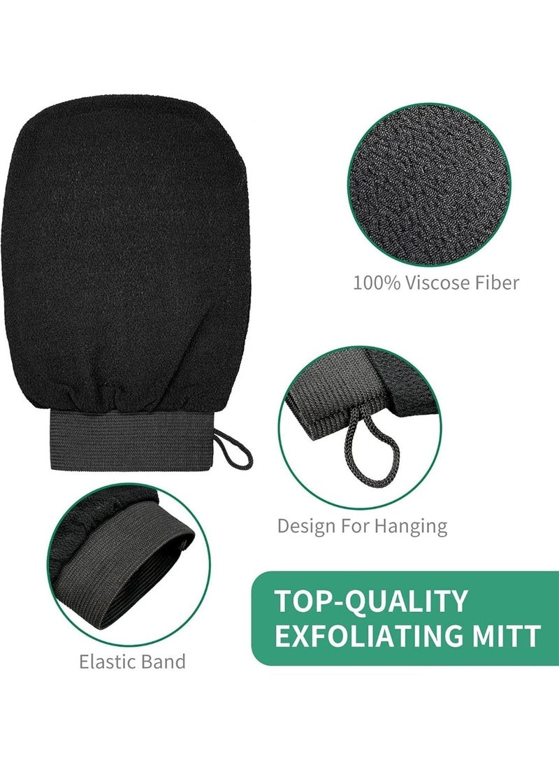 2 Pack Exfoliating Gloves, Exfoliating Mitt, Viscose Body Scrubber, Dead Skin Remover, Bath Shower Glove, Self-Tan Removal, Keratosis Pilaris for Women Men, Black - Image 2