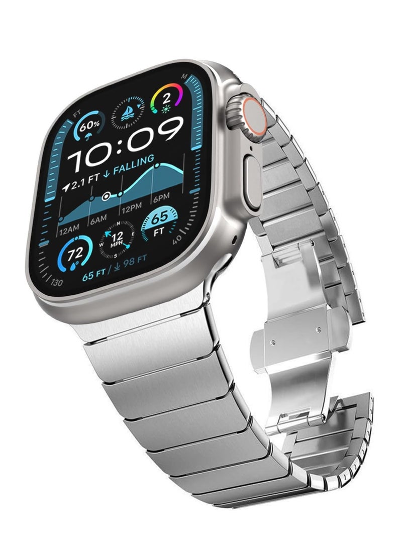 JAJEEK Stainless Steel Band for Apple Watch Ultra/Ultra 2 – Link Bracelet Metal Strap with Folding Clasp, Compatible with Apple Watch 49mm, 46mm, 45mm, 44mm, Series 10, 9, 8, 7, 6, 5, 4, 3, 2, 1 SE (Silver) - Image 1