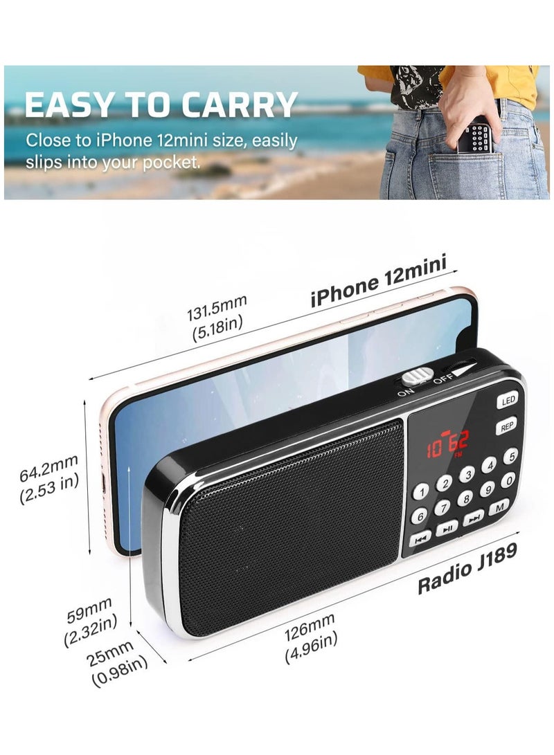 J-189 Bluetooth AM FM Radio Small Portable Radio Dual Speaker Heavy Bass - Image 2