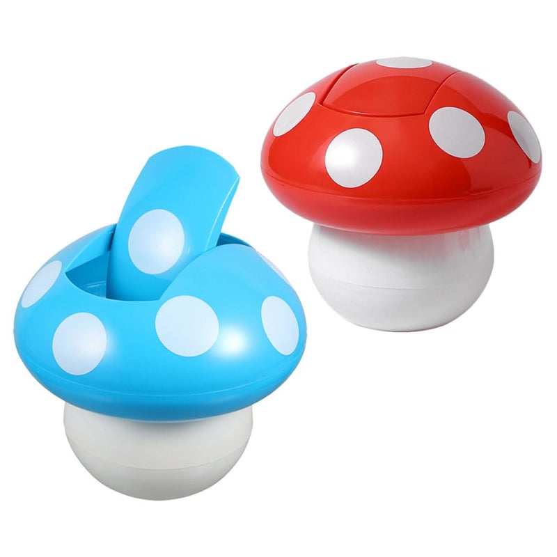 2pcs Cute Mushroom Shape Trash Can with Lid, Small Mini Garbage Bin for Office Desktop and Home Kitchen Bedroom, Decorative Bedside Rubbish Bucket in Red and Blue - Image 1
