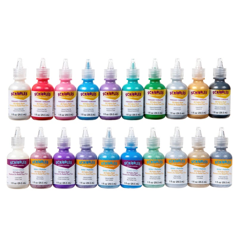Scribbles Bulk Buy: Scribbles Glitter 3D Paint Glitter - Pack of 20 Glitter, Nontoxic & Permanent Dimensional Paints for Fabrics, T-shirts, Backpacks, Posters, Glass, Wood and More - Image 3