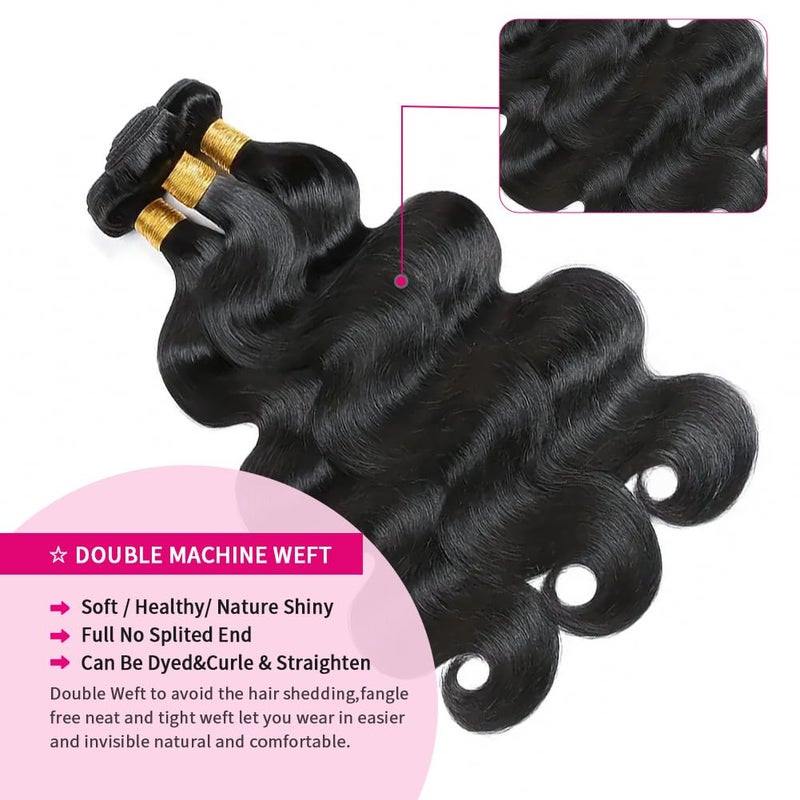 MDL 12A Body Wave Bundles Human Hair 16 18 20 Inch Human Hair Bundles 100% Unprocessed Brazilian Virgin Hair 3 Bundles weave for Black Women Natural Color - Image 4
