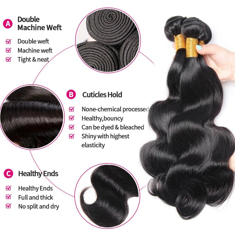 MDL 12A Body Wave Bundles Human Hair 16 18 20 Inch Human Hair Bundles 100% Unprocessed Brazilian Virgin Hair 3 Bundles weave for Black Women Natural Color - Image 3