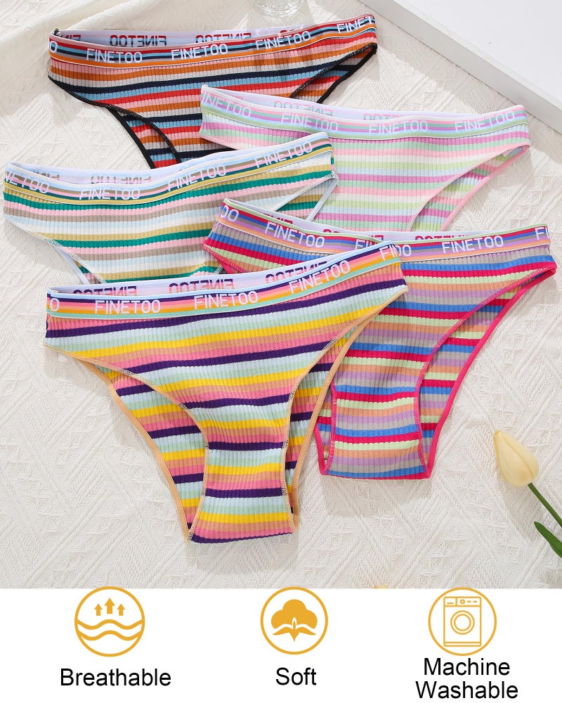 FINETOO Cotton Underwear for Women Bikini Panties High Cut Colorful Stripes Sexy Ladies Hipster Cheeky Panty 9 Pack S-XL - Image 3