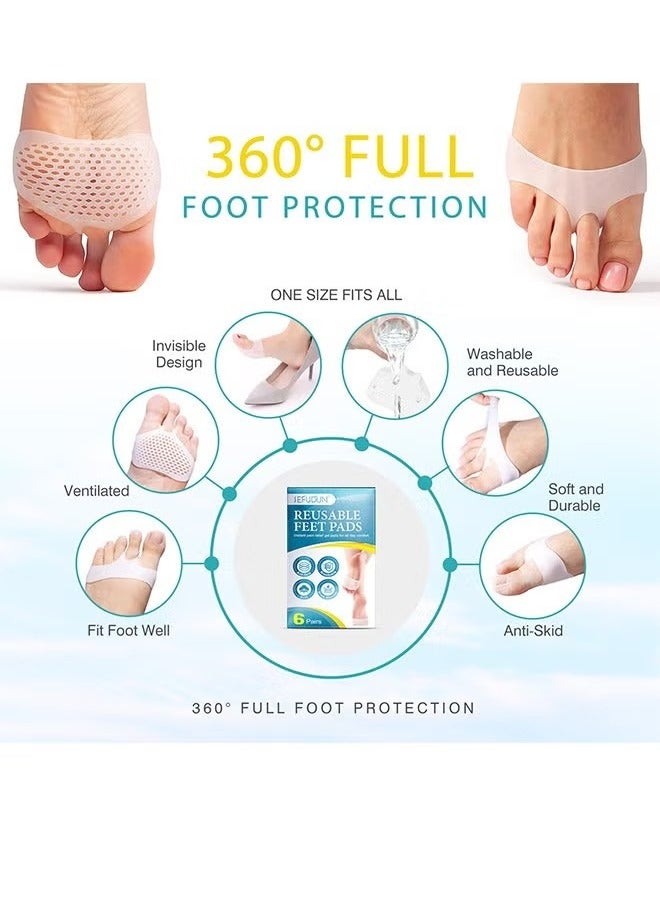 Sefudun 6Pairs Silicone Forefoot Pad Metatarsal Pads Ball Of Foot Cushions Support Soft Gel Foot Cushion For Reducing Forefoot Pain Callus Blisters White - Image 3