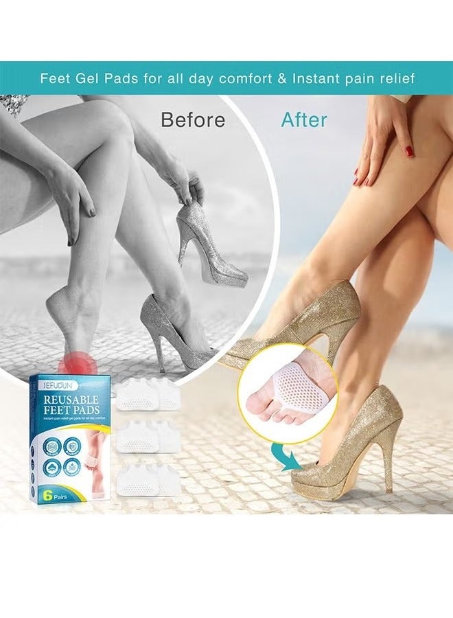 Sefudun 6Pairs Silicone Forefoot Pad Metatarsal Pads Ball Of Foot Cushions Support Soft Gel Foot Cushion For Reducing Forefoot Pain Callus Blisters White - Image 4