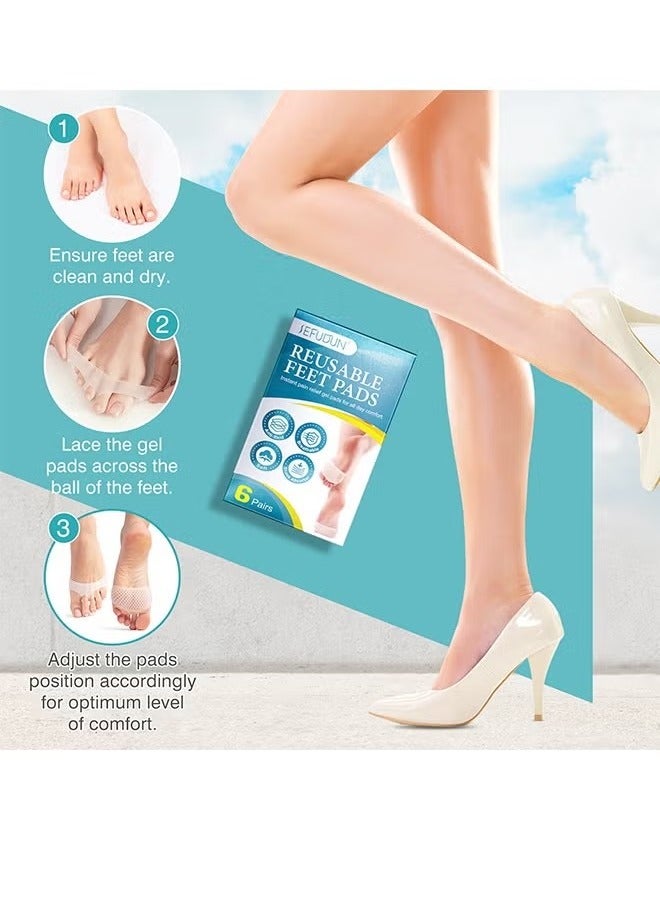 Sefudun 6Pairs Silicone Forefoot Pad Metatarsal Pads Ball Of Foot Cushions Support Soft Gel Foot Cushion For Reducing Forefoot Pain Callus Blisters White - Image 5