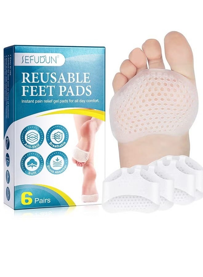 Sefudun 6Pairs Silicone Forefoot Pad Metatarsal Pads Ball Of Foot Cushions Support Soft Gel Foot Cushion For Reducing Forefoot Pain Callus Blisters White - Image 1