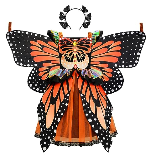 ReliBeauty Butterfly Costume for Girls Monarch Dress up Kids Toddler with Wings Headband Halloween 150 - Image 1