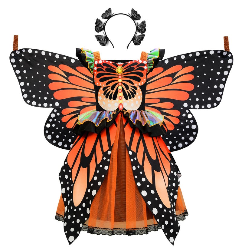 ReliBeauty Butterfly Costume for Girls Monarch Dress up Kids Toddler with Wings Headband Halloween 150 - Image 2