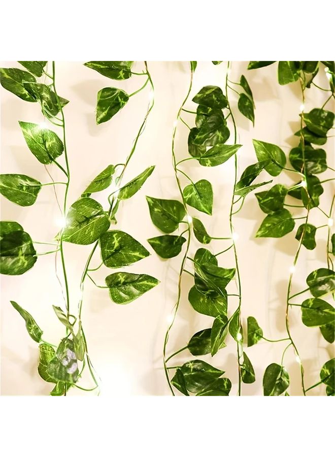 78.74 Inch LED Vine Lights With Artificial Green Ivy Leaves Battery Powered Outdoor String Lights - Image 2