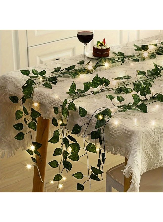 78.74 Inch LED Vine Lights With Artificial Green Ivy Leaves Battery Powered Outdoor String Lights - Image 5
