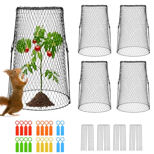 AugFir 5 Pcs 17.7" Tall Garden Cloches for Plants, 5.9" Long Legs Ground Stakes Plant Cages Stackable Storage, Rustproof Plants Chicken Wire Cloche Plant Protectors from Animals for Squirrels, Rabbits, Deers - Image 1
