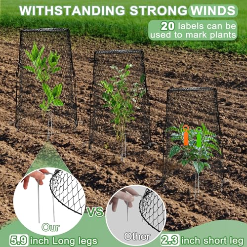 AugFir 5 Pcs 17.7" Tall Garden Cloches for Plants, 5.9" Long Legs Ground Stakes Plant Cages Stackable Storage, Rustproof Plants Chicken Wire Cloche Plant Protectors from Animals for Squirrels, Rabbits, Deers - Image 5