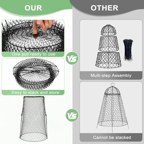AugFir 5 Pcs 17.7" Tall Garden Cloches for Plants, 5.9" Long Legs Ground Stakes Plant Cages Stackable Storage, Rustproof Plants Chicken Wire Cloche Plant Protectors from Animals for Squirrels, Rabbits, Deers - Image 3