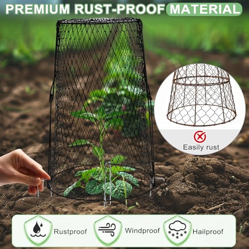 AugFir 5 Pcs 17.7" Tall Garden Cloches for Plants, 5.9" Long Legs Ground Stakes Plant Cages Stackable Storage, Rustproof Plants Chicken Wire Cloche Plant Protectors from Animals for Squirrels, Rabbits, Deers - Image 4