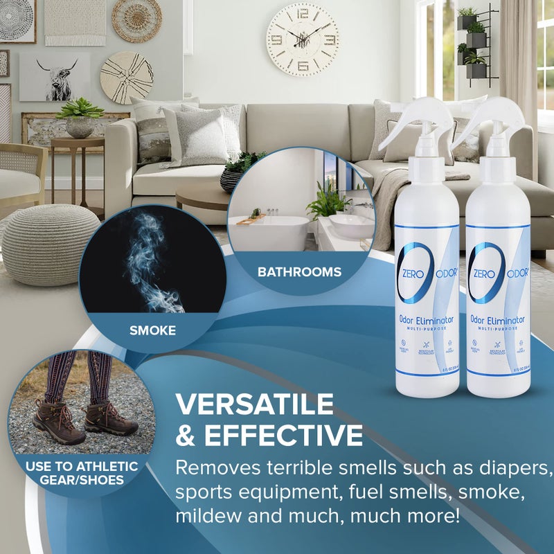 Zero Odor - Multi-Purpose Strong Odor Eliminator for Home, Office, Car, Bathroom, Hotel, Room Deodorizer, and Odor Neutralizer, 8oz Two Pack - Image 3