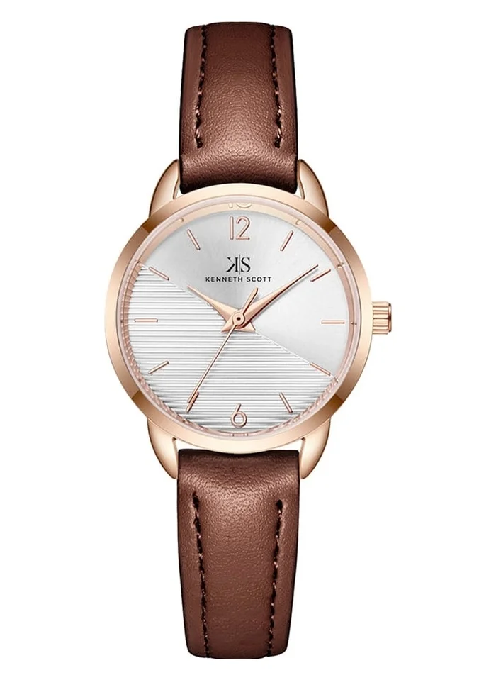 KENNETH SCOTT Women's Analog Display Watch With Brown Polyurethane Strap - K22526-RLDW