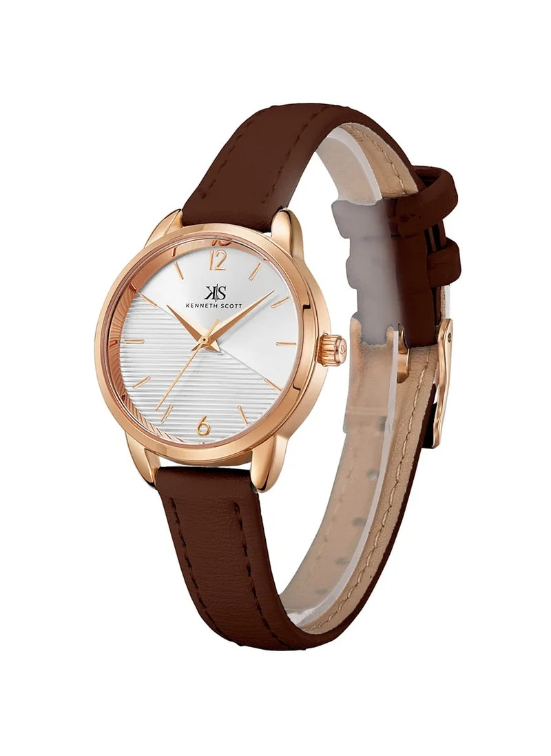 KENNETH SCOTT Women's Analog Display Watch With Brown Polyurethane Strap - K22526-RLDW