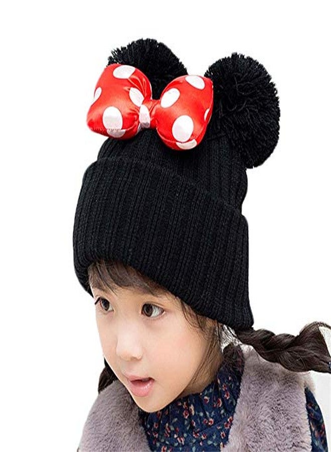 Newfancy Toddler Girls Winter Beanie Hats with Pom Poms Warm Knit Baby Cap with Cute Mouse Ears Bowknot Black - Image 5
