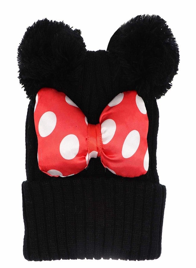 Newfancy Toddler Girls Winter Beanie Hats with Pom Poms Warm Knit Baby Cap with Cute Mouse Ears Bowknot Black - Image 3