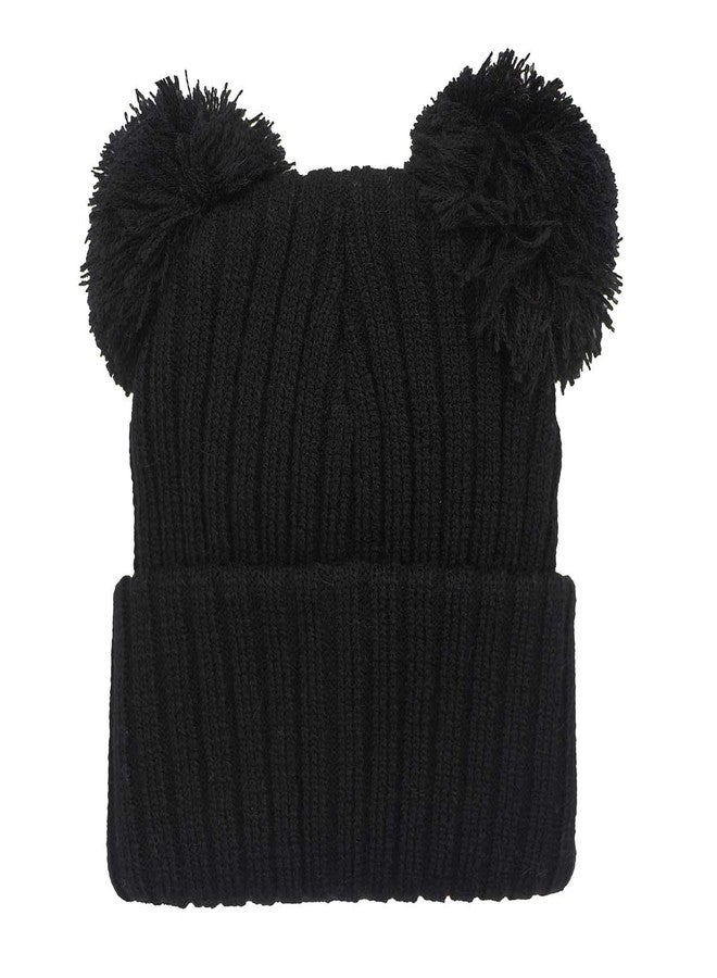 Newfancy Toddler Girls Winter Beanie Hats with Pom Poms Warm Knit Baby Cap with Cute Mouse Ears Bowknot Black - Image 4