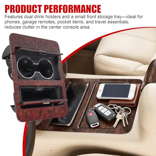 BUSIDN Woodgrain Center Console Cup Holder Storage Compatible with 2007-2014 Chevy Silverado/GMC Sierra/Cadillac Escalade Full Size GM Trucks Replaces for 23164631 - Image 3