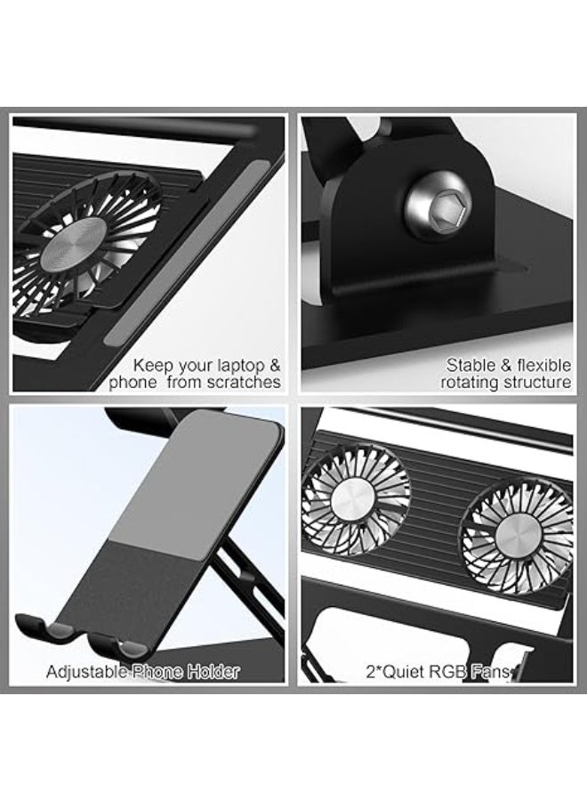 Laptop Stand with Fan – Adjustable Cooling Pad with 2 Removable Silent Fans & Phone Holder – Height & Angle Adjustable for 10–18" Laptops and Tablets - Image 4
