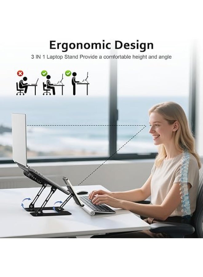 Laptop Stand with Fan – Adjustable Cooling Pad with 2 Removable Silent Fans & Phone Holder – Height & Angle Adjustable for 10–18" Laptops and Tablets - Image 5