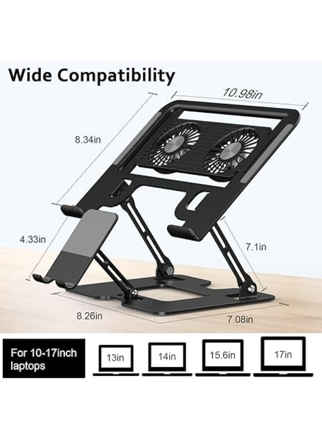 Laptop Stand with Fan – Adjustable Cooling Pad with 2 Removable Silent Fans & Phone Holder – Height & Angle Adjustable for 10–18" Laptops and Tablets - Image 3