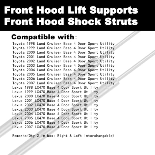 Aulatizo Hood Lift Supports Shock Struts Replacement for Land Cruiser Landcruiser 100 Series 1998 1999 2000 2001 2002 2003 2004 2005 2006 2007 98 99 00 01 02 03 04 05 06 07 LX470 Replace 53450-69025 - Image 2