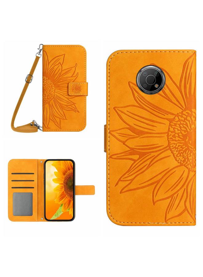 اس-توب جراب هاتف Nokia G300 من الجلد بتصميم زهرة الشمس مع حبل تعليق - Image 1