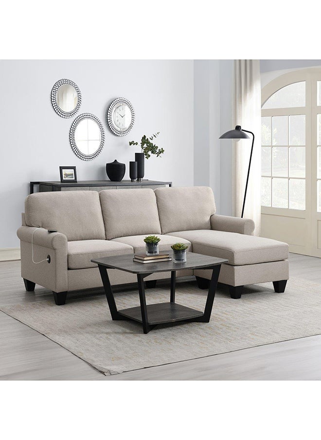 Home Box Angelton Reversible Corner 3 Seater L Shaped Beige Fabric Sofa with USB Port 147 x 88.5 x 214 cm  - Image 1
