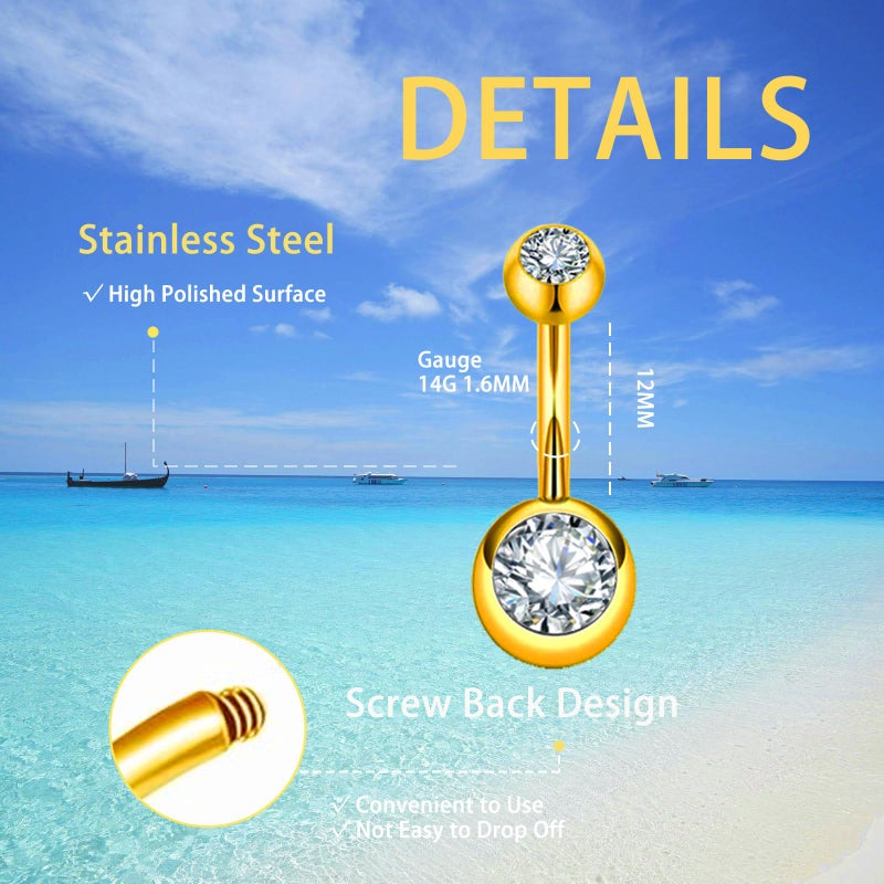 Kysppreu 11 Pcs Belly Button Ring Dangle Stainless Steel Belly Rings 14G Belly Button Piercing Cute Navel Ring Belly Piercing Jewelry for Women - Image 4
