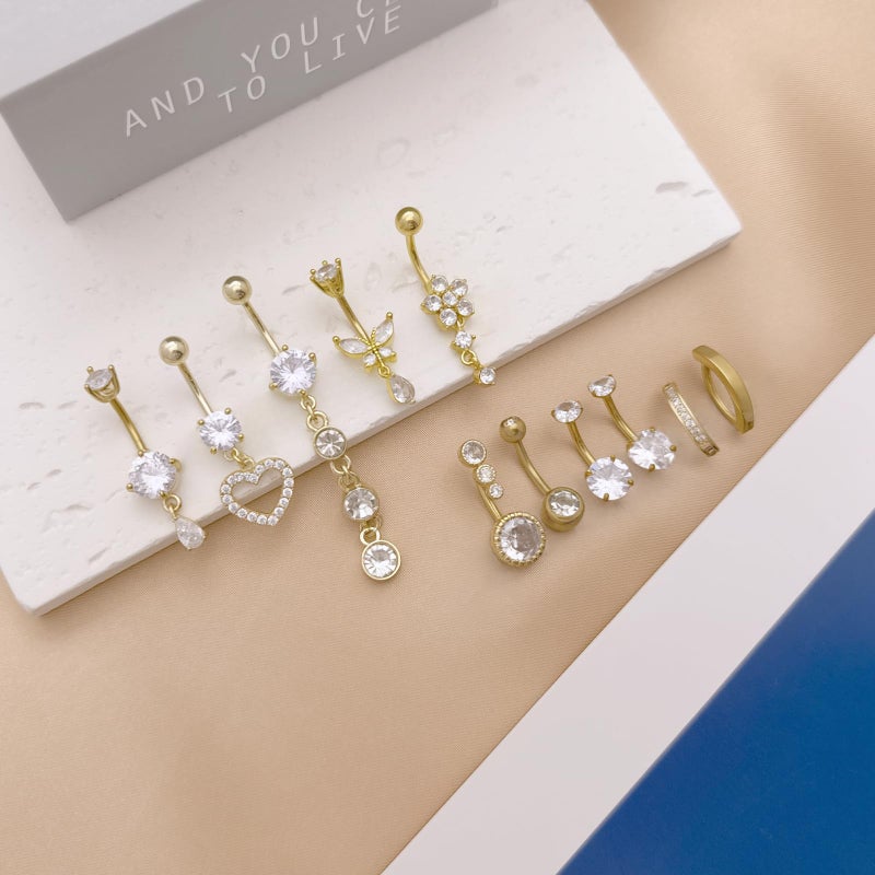 Kysppreu 11 Pcs Belly Button Ring Dangle Stainless Steel Belly Rings 14G Belly Button Piercing Cute Navel Ring Belly Piercing Jewelry for Women - Image 5