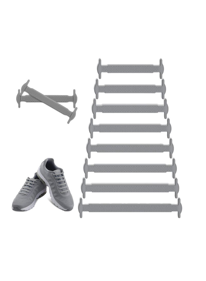 No Tie Shoelaces for Kids and Adults, Stretch Silicone Elastic Shoe Laces, Lazy Quick Tie Tieless Waterproof Wash-free Shoe Laces for Sneakers Running Shoe Boots Board and Casual Shoes, Adult-Gray - Image 1