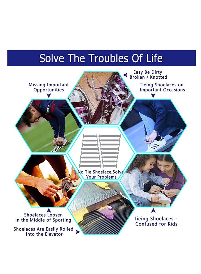 No Tie Shoelaces for Kids and Adults, Stretch Silicone Elastic Shoe Laces, Lazy Quick Tie Tieless Waterproof Wash-free Shoe Laces for Sneakers Running Shoe Boots Board and Casual Shoes, Adult-Gray - Image 4