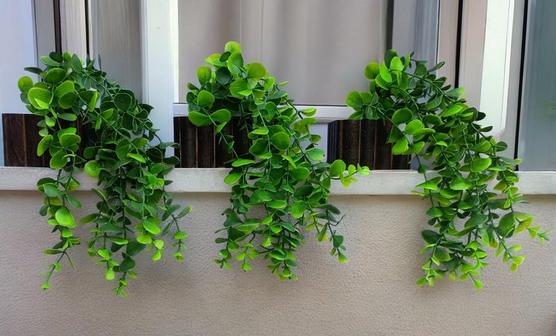 Ryme Pack of 3 Artificial Falling Plants Natural Look with Wooden Pot for Home Office Decoration - Image 1