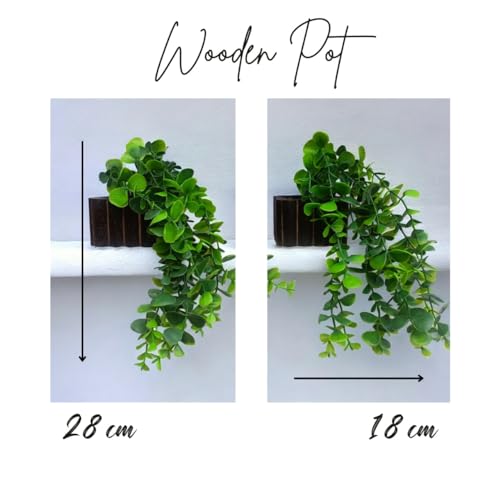 Ryme Pack of 3 Artificial Falling Plants Natural Look with Wooden Pot for Home Office Decoration - Image 4