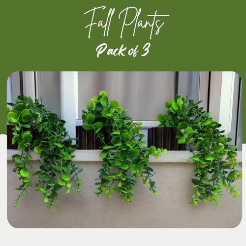 Ryme Pack of 3 Artificial Falling Plants Natural Look with Wooden Pot for Home Office Decoration - Image 2