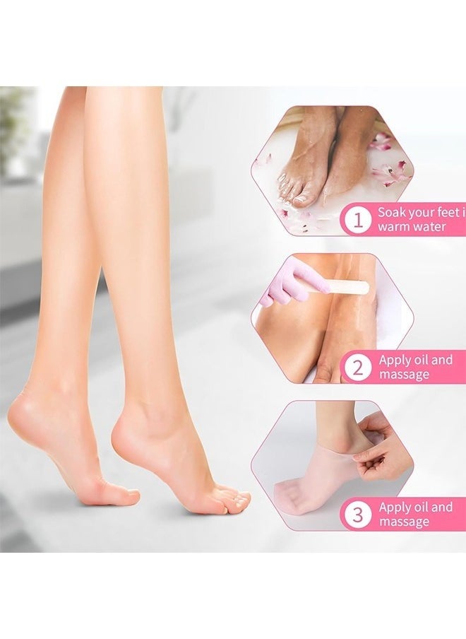 Bukela 2-Pack Silicone Spa Gloves & Socks Set - Moisturizing Gel Hand Foot Care for Cracked Skin Repair | Reusable Callus Remover After Pedicure (Pink)  - Image 4