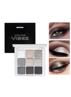Vibes Multi Color Eyes Palette ,Black Grey Silver Smokey Eyeshadow Palette, 9 Colors Cool Toned Matte Glitter Eyeshadow Palette Longlasting Waterproof Eye Shadow for Girls and Women  - Image 1