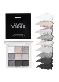 Vibes Multi Color Eyes Palette ,Black Grey Silver Smokey Eyeshadow Palette, 9 Colors Cool Toned Matte Glitter Eyeshadow Palette Longlasting Waterproof Eye Shadow for Girls and Women  - Image 2