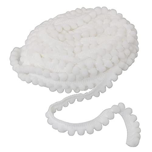 DGBRSM 10 Yards Mini Pom Pom Trim Ball Fringe Ribbon Tassel Curtain Carpet Lace Clothes Pillow Decoration Craft Ribbon Sewing Tassel Decoration, White - Image 1