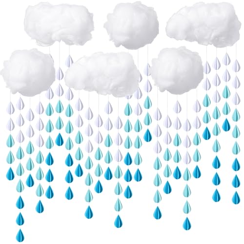 Amyhill 30 Pcs Artificial Cloud Raindrop Props 6 Pcs 3D Fake Clouds 24 Raindrop Garlands Room DIY Decorative Hanging Ornament Blue Hanging Rain Drops Decor for Baby Shower Birthday Wedding Party - Image 1